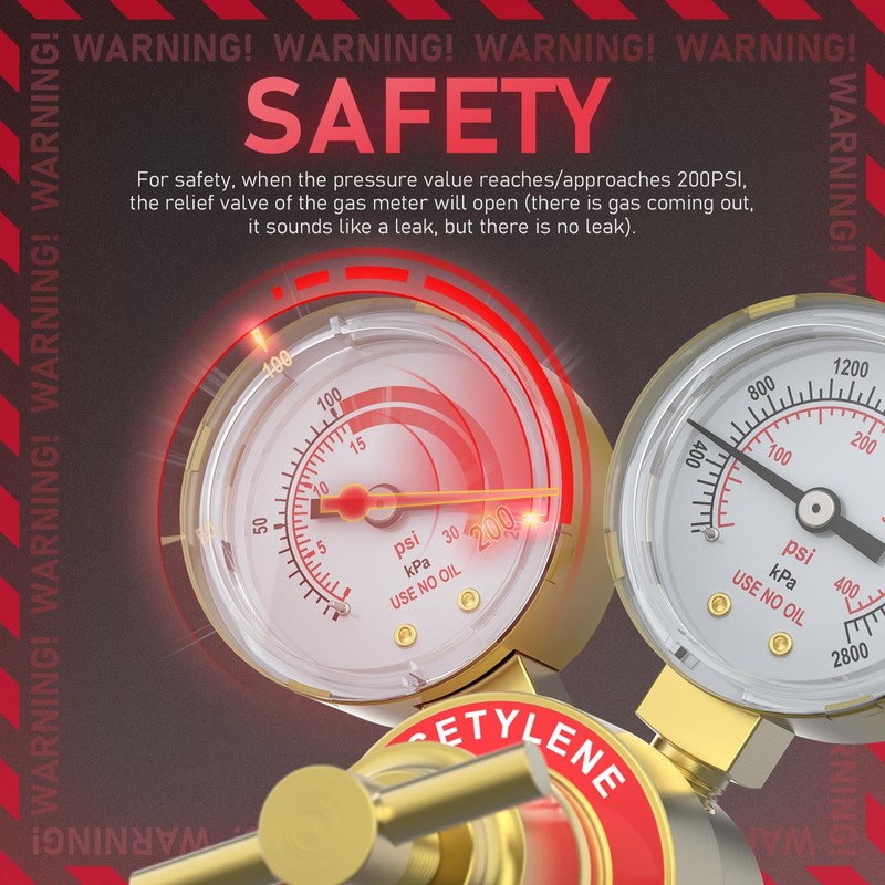 YESWELDER Acetylene Regulator CGA200, 0-400PSI and 0-30PSI Welding Gas Gauges