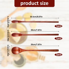 JJUNW 4 Pcs Wooden Coffee Mixing Spoons, Long Handle Honey Spoons, Three Sizes Iced Small Wooden for Jam Dessert Honey Kitchen Utensil(Dark brown)