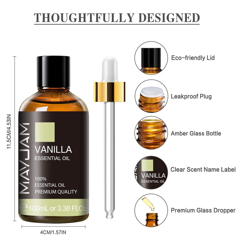 MAYJAM Essential Oil, Vanilla, Aroma Oil, 100% Natural, Gift, 3.4