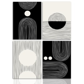 Dazzlewall Boho Black and White Wall Decor Poster Abstract Geometric Line Wall Poster for Bedroom Living Room Decor 12x16 in Unframed Set of 4