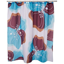 Art & Home HB-5724 Cortina para Baño Grabada Flores, Color Azul/Café