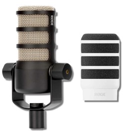 Rode PodMic Cardioid Dynamic Broadcast Microphone with WS14 White Pop Filter