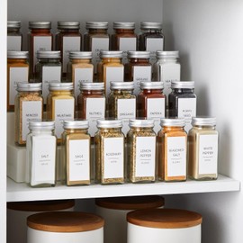 Talented Kitchen - 140 etiquetas minimalistas para tarros de especias – Pegatinas impermeables preimpresas para organización de cocina, etiquetas de condimento de texto negro para tarros de especias