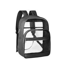 KIMNERPU Clear Backpack, Heavy Duty Transparent Bookbag for School, Fabric & PVC Transparent Backpack with Reinforced Strap for Women Men, Capacity Clear Bag for College, Travel, Security, Black