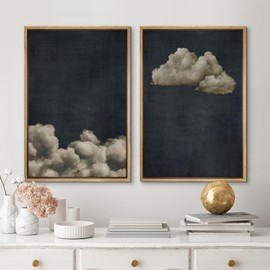 MUDECOR Framed Canvas Print Wall Art Vintage Cloudscape Dark Moody Sky with Floating Clouds Illustrations Modern Art Decorative Chic for Living Room, Bedroom, Office - 24"x36"x2 Natural