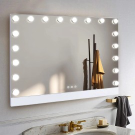Selfie Remote Control Vanity Mirror with Light Vanity Mirror 18 LED Bulbs Magnet Phone Holder Tabletop Makeup Mirror Wall Mountcolor: White, size: 31.50*7.87*22.8"