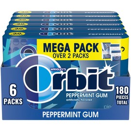 ORBIT Peppermint Sugar Free Chewing Gum Travel Essentials Mint Spring Break Travel Gum, 30 Ct Mega Pack