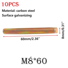 Qrity Pack of 10 Threaded Rods, M8 x 60 mm Fully Threaded Rod, Threaded Rod, Threaded Bolts, Fully Threaded Rod for Anchor Bolts, Clamps