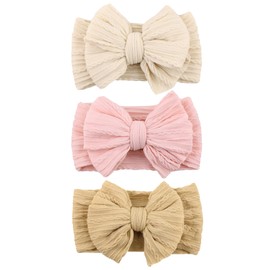 LemonSpace Handmade Baby Girls Headbands Soft Stretchy Nylon Hair Bands Hair Accessories with Bows for Newborn Baby Girls Infant Toddlers Kids (Khaki)