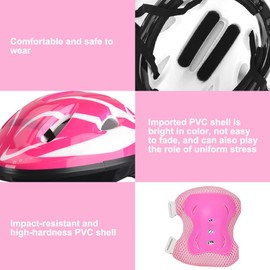 WDKXCN Kids Helmet and Pads Set, 7Pcs Kids Helmet with Knee Pads Elbow Pads Wrist, Adjustable Roller Skating Helmet Kit, Kids Protective Gear Set for Cycling Roller Scooter Skating (Pink)