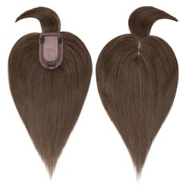 MY-LADY Hair Topper for Women Human Hair for Thinning Hair 7 * 13CM Silk Base 150% Density Real Remy Hair with Bangs Clip in Hair Pieces Hairpiece 16 Inch Dark Brown