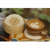 L.Bo Ethnic Handwoven Rattan Coasters Set, 6 Pieces with Holder,