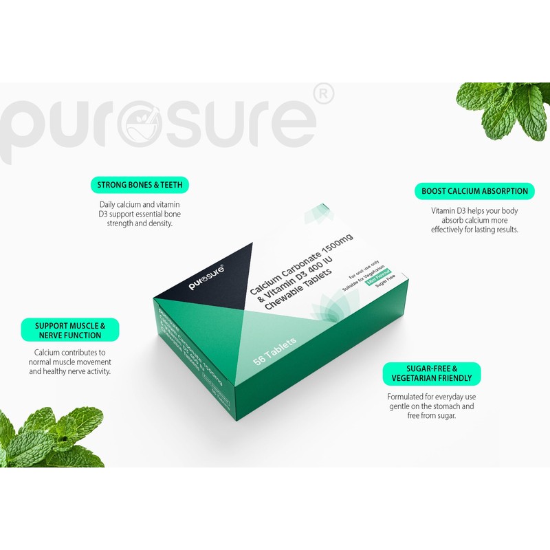 PUROSURE Calcium Carbonate 1500mg with Vitamin D3 400 IU –