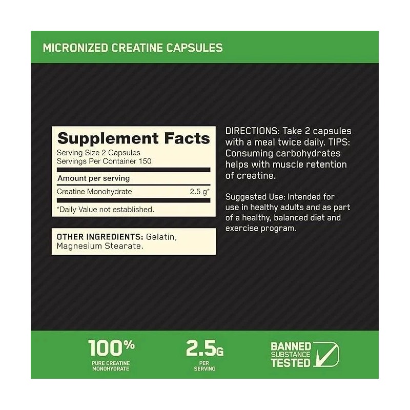 100% Pure Micronized Creatine, 300 Capsules