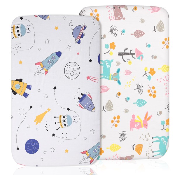 Fychuo Next To Me Crib Sheets 2 Pack Baby Bedside Crib 100% Cotton Moses Basket Sheets Space Pram Fitted Travel Cot Sheets Baby Crib Mattress Protector 33 x 20in