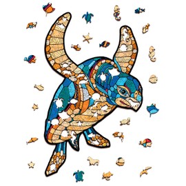 EWA Eco-Wood-Art TURTLE S Wooden Box Turtle S Wooden Box Coloured Wooden Puzzle for Teenagers and Adults DIY Kit Self Assembly No Glue Required 80 Pieces Multicoloured