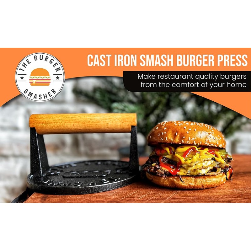 The Burger Smasher™ Pre-Seasoned Heavy Duty Cast Iron Smash Burger