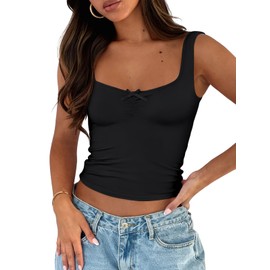 Trendy Queen Going Out Tops for Women Y2k Summer Teen Girls Cute Crop Tank Top Square Neck Basci Bow Clothes 2025 Camisole Black L