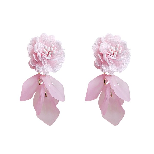 Anmpab Cloth Rose Petal Stud Earrings for Women Bohemian Resin
