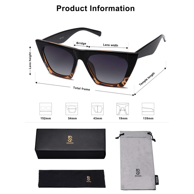 SOJOS Gafas de sol polarizadas vintage Cateye para mujer, con
