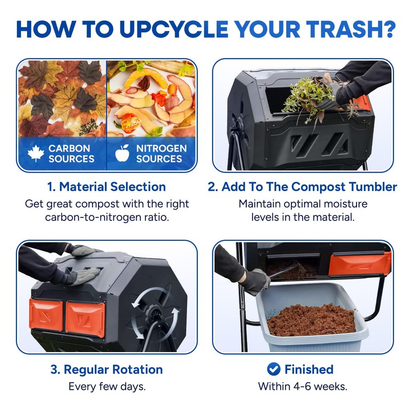 PLASTIC PRINCE 43 Gallon Garden Compost Bin Outdoor Dual Chamber