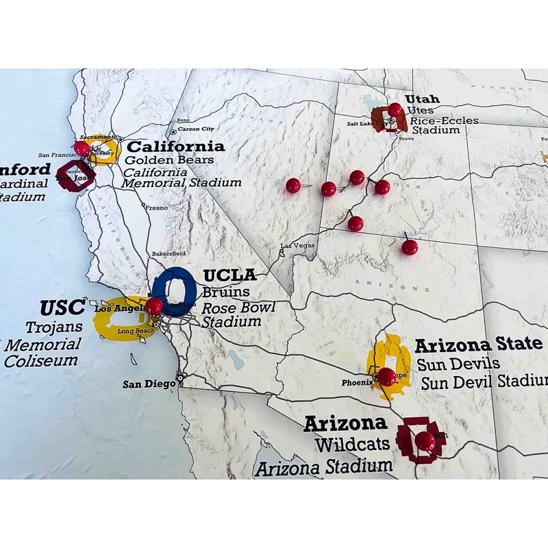 Framed College Football Stadium Map - Features Pac 12 Teams