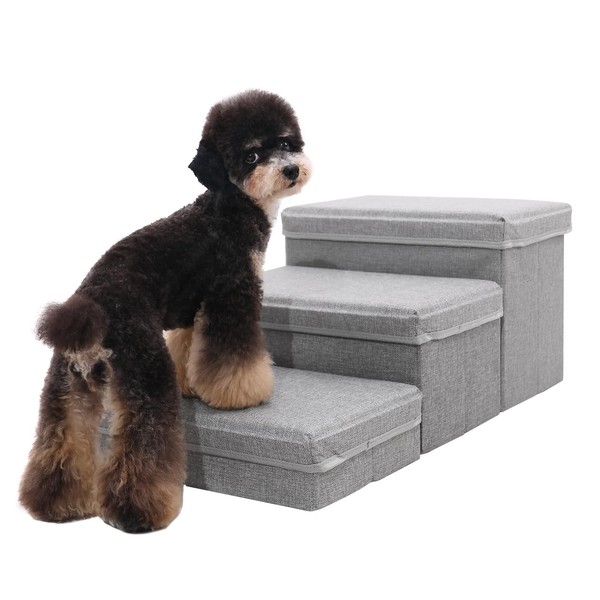 Foldable Dog Stairs/Steps 2-Tier Pet Steps Storage and Adjustable Steps