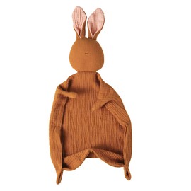 insular Bunny Lovey Blanket for Boys and Girls, Organic Cotton Muslin Security Blanket for Babies, Soft Breathable Lovie Soothing Towel for Newborn and Infant, Caramel