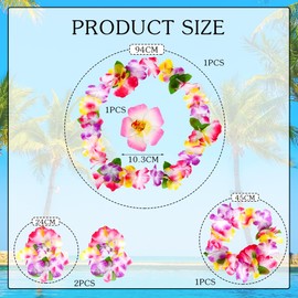 Hawaii Blumenkette,5Pcs Hawaii Kette Blumen Set,Blumen Haarklammer Blume Haarschmuck Armband Blumenkranz,Hawaiian Party Deko Outfit Damen für Poolparty Beachparty Karneval,Rosa