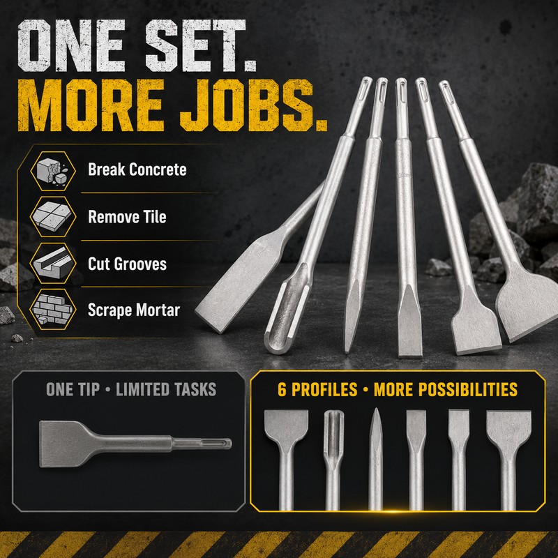 SDS Plus Chisel Set 250mm Hammer Drill Bits for Concrete,