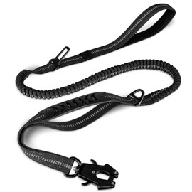 Joytale Tactical Dog Leash Heavy Duty, 4-6FT Shock Absorbing Bungee Lead with 2 Padded Handle, Metal Carabiner Clip, Car Seatbelt, Strong No Pull Leash for Medium Large X-Large Dogs, Black