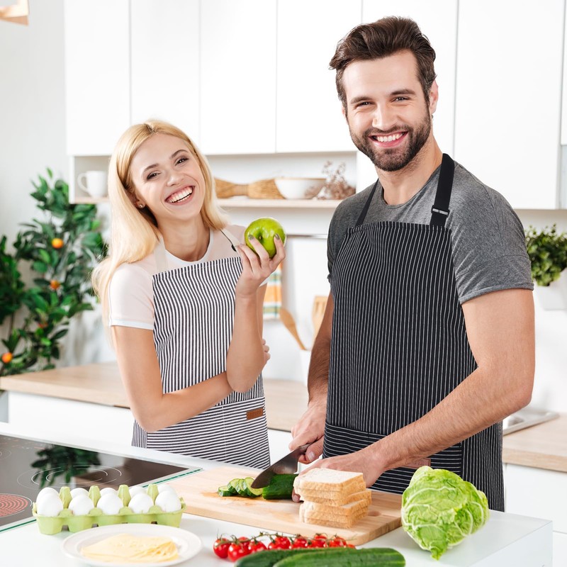 saerryor 2 Pack Kitchen Aprons for Women Men, Adjustable Stripel