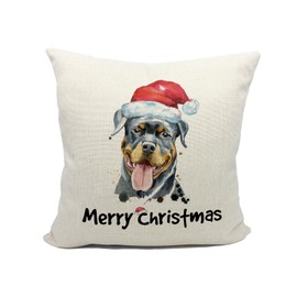 Mancheng-zi Rottweiler Christmas Pillow Covers 18x18,Rottweiler Gifts,Rottweiler Owner Gifts,Merry Christmas Rottweiler Dog with Santa Hat Decorative Throw Pillow Covers,Rottweiler Gifts for Women