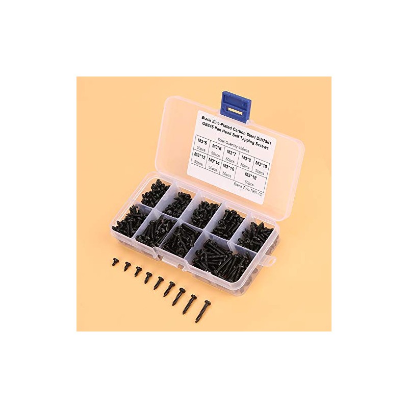 Tornillos Autorroscantes M3, Acero Inoxidable Negro de 450 Piezas M3