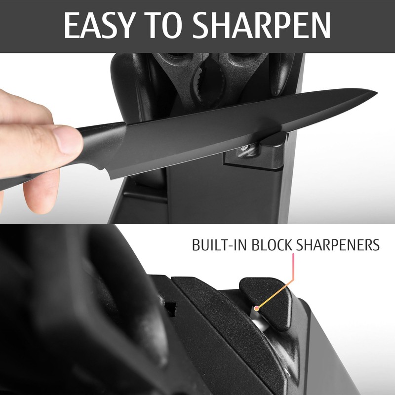 hecef 15PCS Black Knife Block Set with Built-in Sharpener –