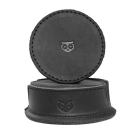Hide & Drink, Durable Thick Leather Owl Coasters with Stitching (6-Pack) Wood Furniture, Coffee & Kitchen Table, Home & Office Essentials Handmade :: Charcoal Black