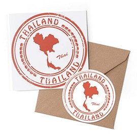 1 x Greeting Card & 10 cm Round Sticker Set - Thailand Asia Bangkok Travel Map - Birthday Thank You Friend Lover Fan Mum Dad Kids #4536