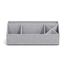 Bigso Box of Sweden Elisa Desk Organiser with 4 Compartments - Organiser System for Notes, Paper Clips, Pens etc. - Fibreboard and Paper Sorting Box in Linen Look - Light Grey