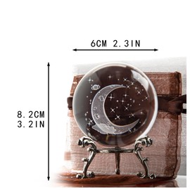 HDCRYSTALGIFTS 3D Laser Engraved Starry Sky Crystal Ball Decorative Figurine 60mm Glass Full Sphere Paperweight with Stand Home Art Decor Gift