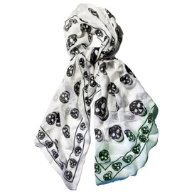 Mazeology Skull Scarf Genuine Pure Silk Soft Chiffon 59” Long Scarf Gothic Punk Pirate White/Black 26” Wide for Women/Men Trendy Punk Accessory