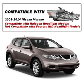 SOCKIR Halogen Model Headlight Assembly Compatible with 2009-2014 Murano OE Style Headlamp Not for HID Passenger Side Bulbs Included