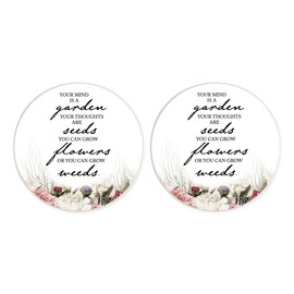 Garden Thoughts Seeds White Floral 2.75 x 2.75 Ceramic Car Coasters Pack of 2
