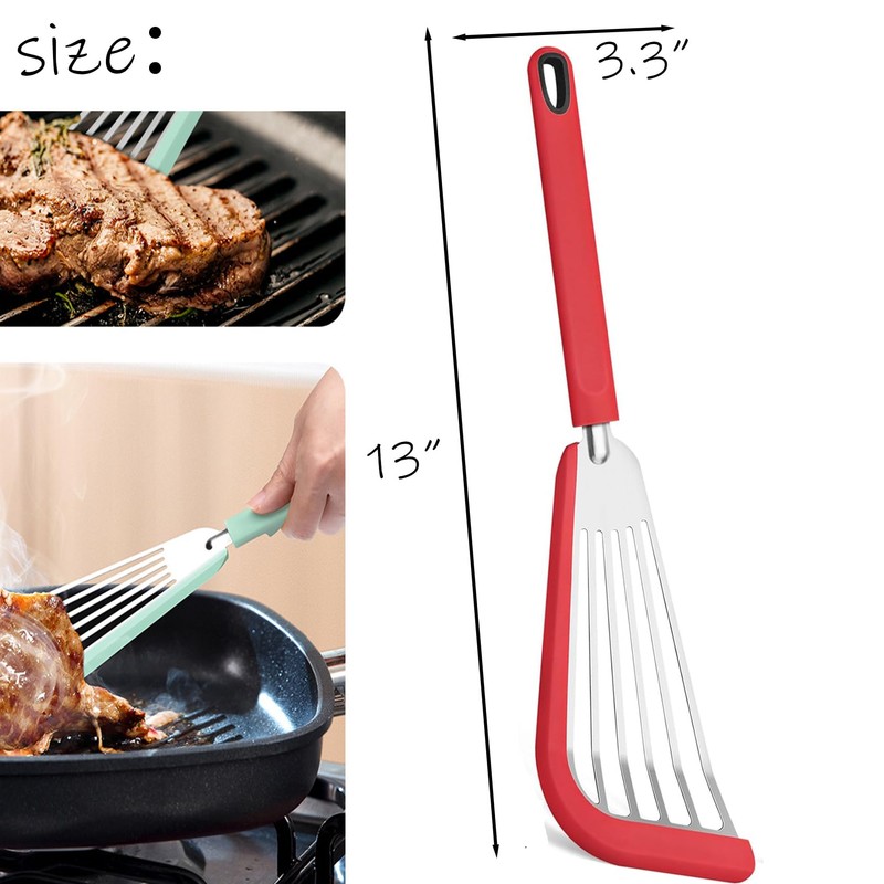 UCSAJI Silicone Fish Spatula Turner Thin Slotted Flexible Stainless Steel