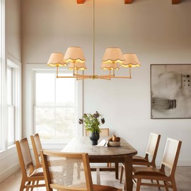 LOZOHOM 38" Boho Rattan Chandeliers for Dining Room, 6-Light Gold Coastal Woven Farmhouse Chandeliers Light Fixture, Adjustable Rustic Large Pendant Lights for Kitchen Island Bedroom Living Room