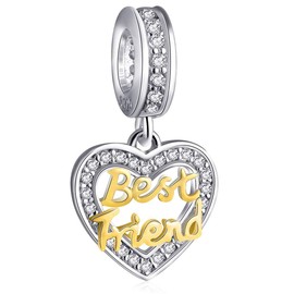 ZIYOU 925 Sterling Silver Bracelet Best Friend Heart Dangle Charm Love Pendant 18k Plated Beads European Bead Charm for Women