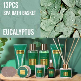 Gift Baskets for Women, Spa Gifts for Women-13pcs Eucalyptus At Home Spa Kit with Body Salt, Bubble Bath. Relaxing Bath Sets for Women Gift, Birthday Gifts for Women, Mothers Day Gifts for Mom