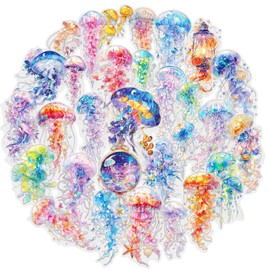 Holographic Stickers, 30 Pieces Transparent Scrapbooking Stickers, PET Stickers, Scrapbooking, Hologram Stickers Children, Suitable for Scrapbooks, Photo Albums, Diaries, Crafts (Jellyfish)