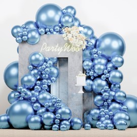 PartyWoo Metallic Light Blue Balloons 140 pcs Different Sizes of 18 12 10 5 Inch Metallic Baby Blue Latex Balloon Arch Kit Garland for Graduation Baby Shower Birthday Party Decorations Blue-G119