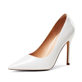 Elisabet Tang Women's High Heels Pumps Closed Pointed Toe Stiletto 4inch Heels Classic Office Special Dressy Wedding Pump Shoes White 7