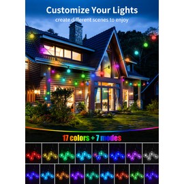 Brightown RGBW Outdoor String Lights, 58FT LED Patio Lights with Remote and Timer, Commercial Grade Waterproof Hanging Lights with 27 Shatterproof Bulbs(2 Spare) for Backyard Porch Garden Party Decor